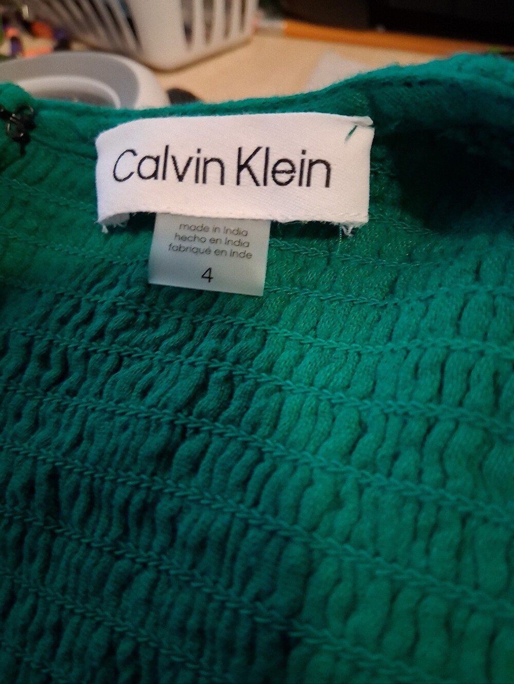 Calvin Klein Womans Green Smocked Maxi Dress